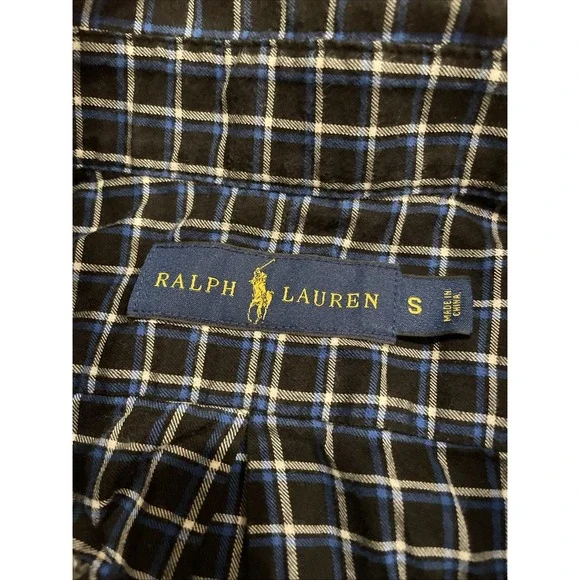 Ralph Lauren Men's Button Up Shirt Dark Blue Plaid Pony Size Small - Picture 4 of 11